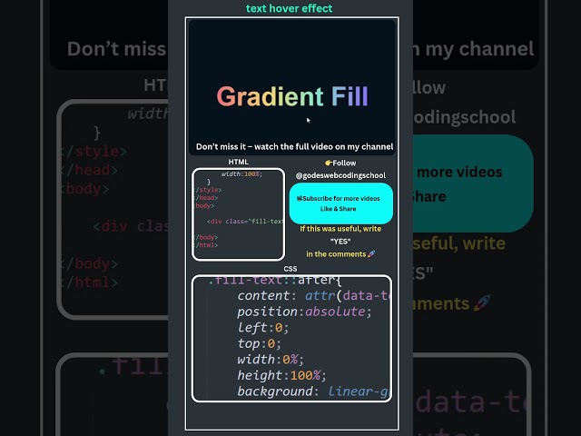 Mind-Blowing Text Hover Effect in 10s! #css #godeswebcodingschool #cssanimation