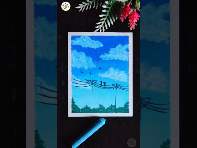 Beautiful Sky Landscape Drawing 🌤️ | Easy Nature Art Tutorial #Shorts