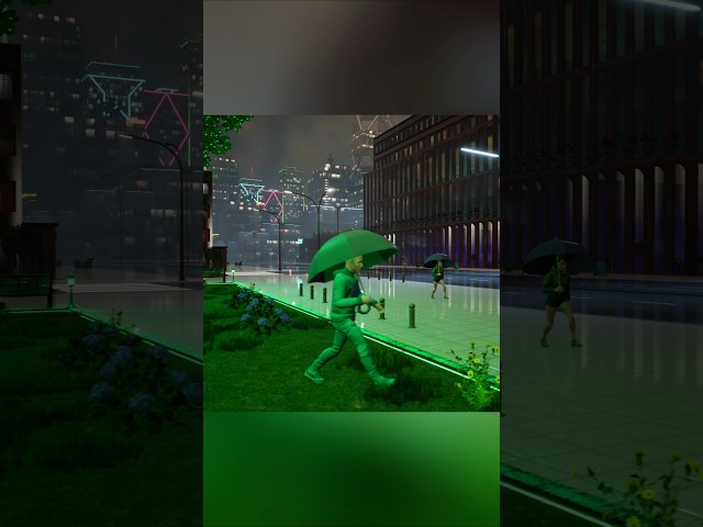 NPCs using umbrellas really enhance the rainy mood in my procedural city. #gamedev #indiegame