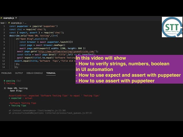 Automation Testing - Using Expect and assert with puppeteer, javascript | Live Code