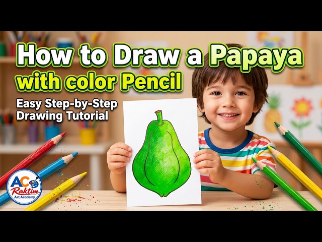 How to Draw a Papaya with Color Pencil. Easy Step-by-Step Drawing Tutorial