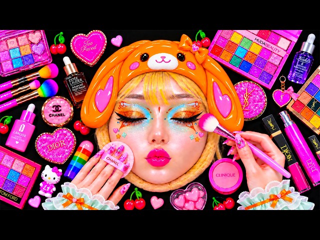 Rainbow Makeup Tutorial with Eyeshadow & Glitter on a Watermelon 🌈 ASMR Watermelon Makeup