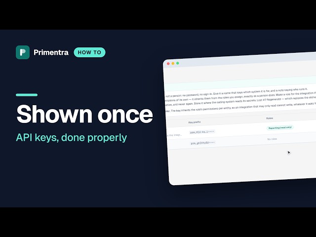 The Primentra REST API — API keys, permissions and the kill switch