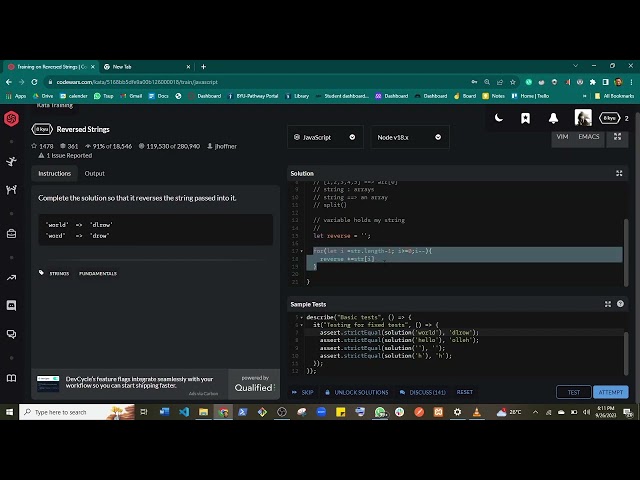 Coding challenge, reverse a string in js