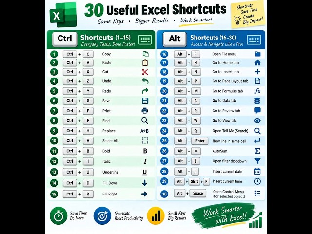 30 Most Useful Excel Shortcuts | #excel #shortcutkeys
