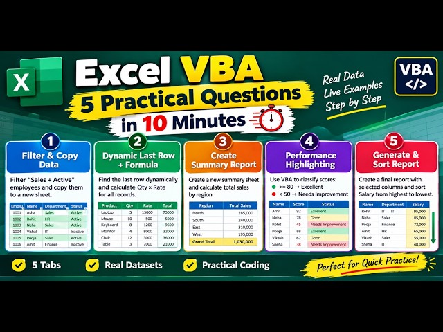 🔥Practical Excel VBA Questions You Must Know. #Excel #VBA and #Python