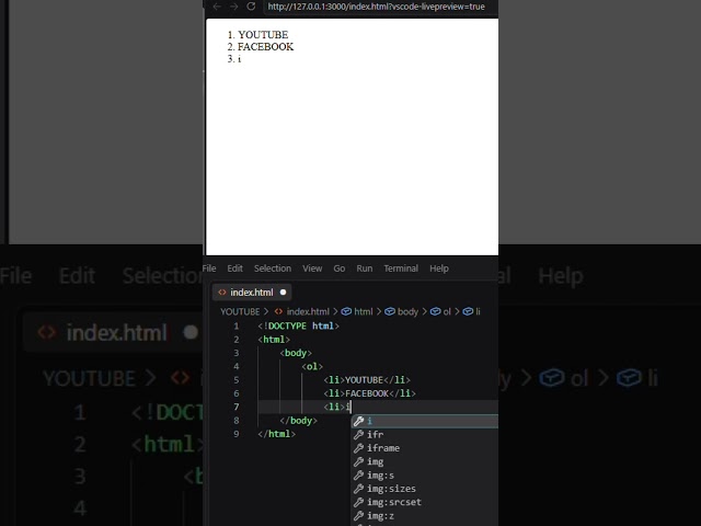 DAY (8/365) HTML (OL AND LI) EXPLAIN.....     #code #coding #popular #tranding #viral #html #vscode