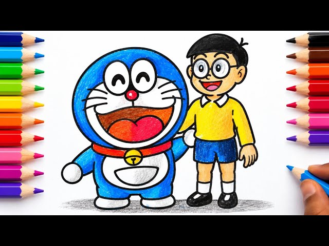 How to Draw and Color Doraemon and Nobita | Easy Drawing and Coloring Tutorial