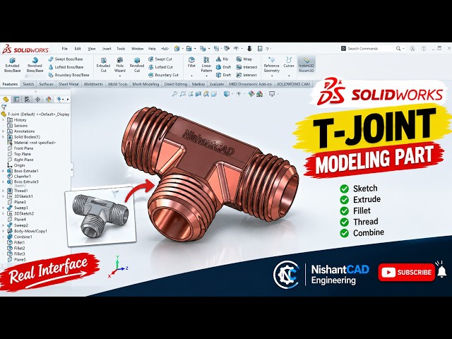 How to Create T-Joint in SOLIDWORKS | 3D Part Modeling for Beginners