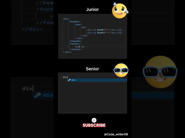 Junior Developer vs Senior Developer #shorts #html #css #coding