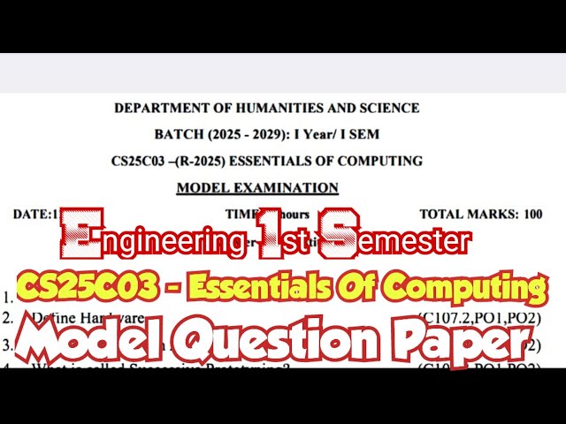 CS25C03|Essentials of Computing|Important Questions|with model question paper|engineering King|