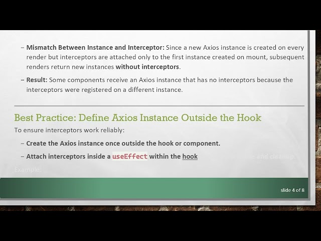 Why Placing axios Instance Inside a React Hook Breaks Interceptors