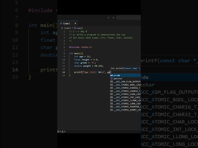 C Program: Print All Data Types #CProgramming #DataTypes #LearnC