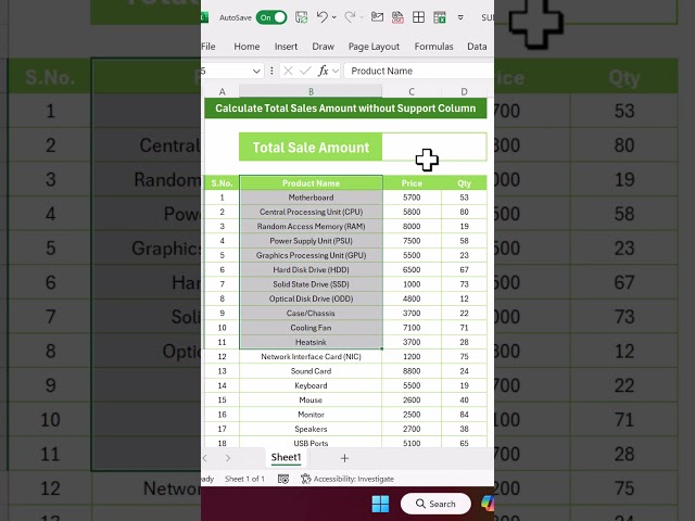 SUMPRODUCT function to Calculate Total Sales Amount #excelformula #exceltips #exceltricks