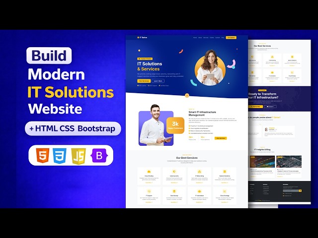 Build Modern IT Solutions Website Using HTML CSS Bootstrap | Full Responsive Website Tutorial