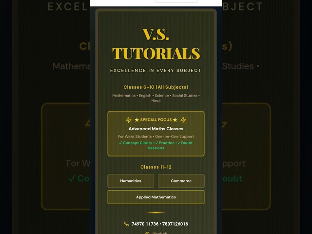 ENROLL NOW .JOIN ONLINE / OFFLINE CLASSES. CONTACT: V.S TUTORIALS EDUCATIONAL STUDIES