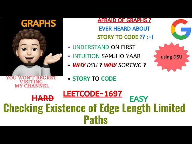 Checking Existence of Edge Length Limited Paths | Leetcode - 1697 | DSU | GOOGLE | Explanation
