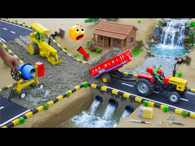 DIY Mini Tractor, Concrete Mixer & Road Roller Build Concrete Road | Science Project | @topminigear
