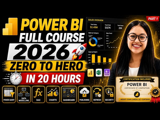 Power BI Full Course 2026 🚀 | Zero to Hero in 20 Hours ⏱️ | DAX, Power Query & Dashboards 📊