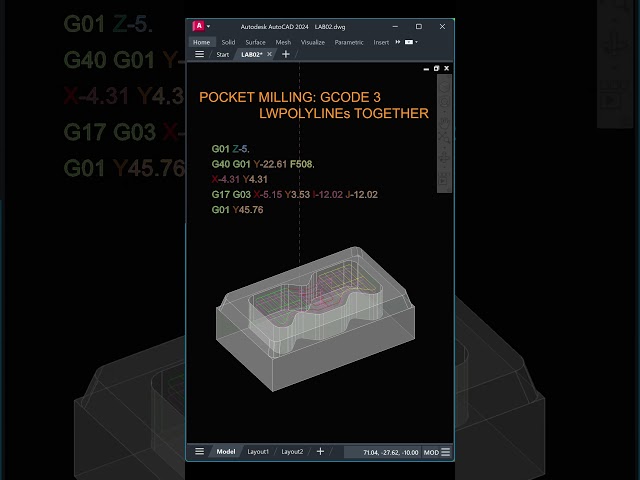 SUB08 - POCKET MILLING: GCODE 3 LWPOLYLINEs TOGETHER #cncsoftware #cncprogramming #milling #gcode