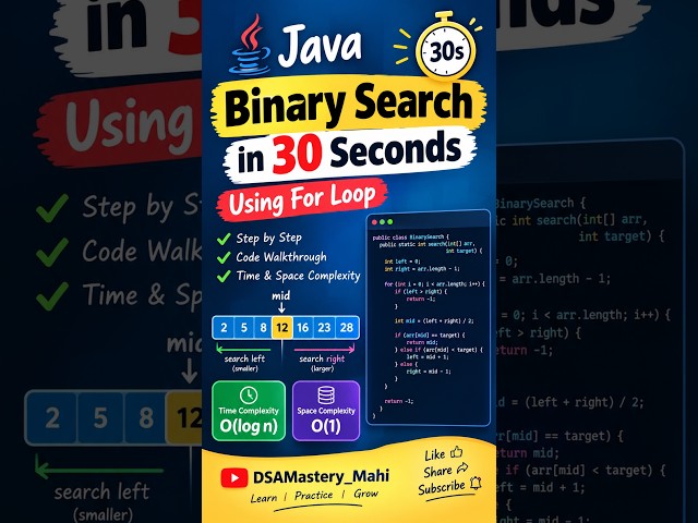 Java Binary Search 30sec Short BellMusic DSAMastery Mahi