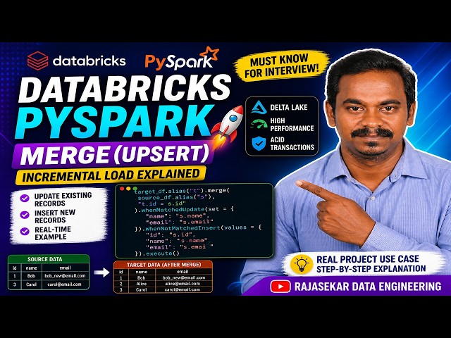 🔥Databricks PySpark MERGE Explained | Incremental Load (UPSERT) with Delta Lake | SQL | PySpark