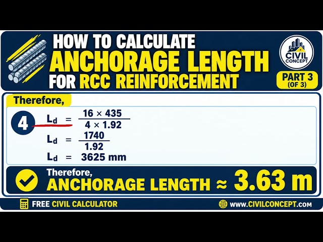 How to calculate anchorage length for RCC reinforcement ? #civilconcept
