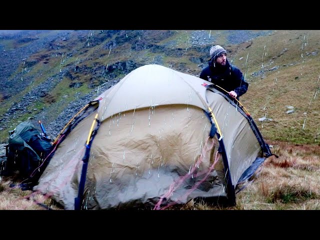Solo Winter Mountain Camping in a Storm - Gale Force Wind and Rain