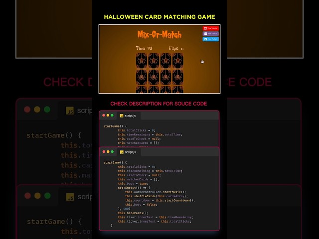 HALLOWEEN CARD MACTHING GAME using HTML CSS #coding #programming