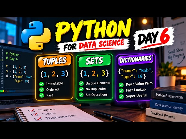 Day 6 of Learning Python for Data Science | Tuples, Sets & Dictionaries