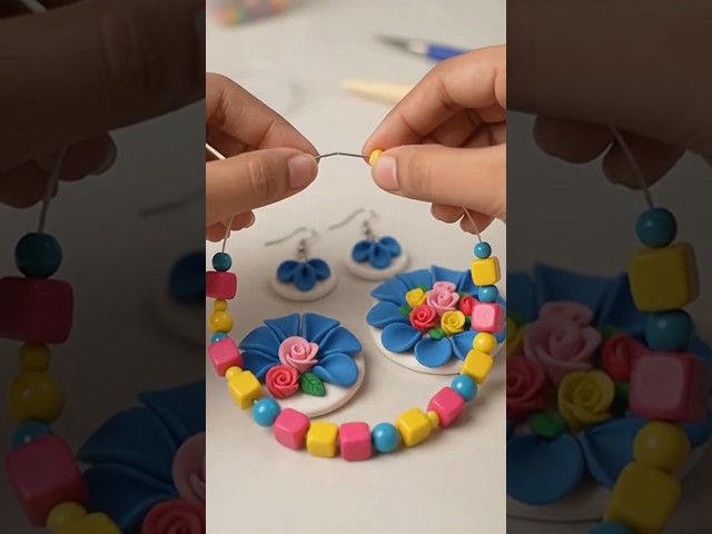 Colorful Clay Jewellery Set DIY | Handmade Necklace, Earrings & Bracelet #shorts #claycharms