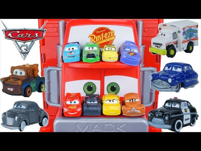 FUNNY DISNEY CARS 3 TINY MINI RACERS HUGE MACK HAULER JACKSON STORM LIGHTNING CRUZ SMOKEY DR DAMAGE