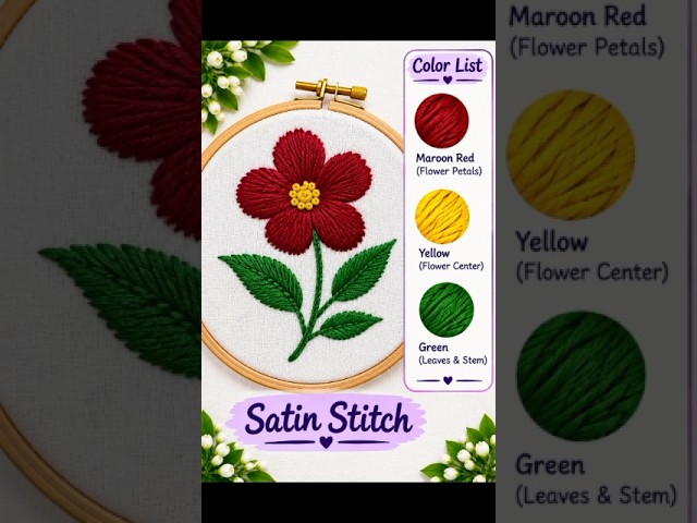 Satin Stitch Embroidery 🌸 | Beautiful Flower Filling | Easy Embroidery for Beginnersl#HandEmbroidery