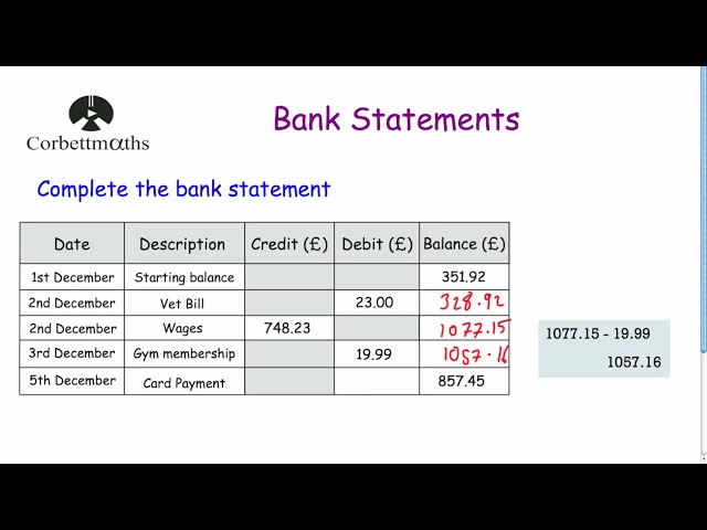 Bank Statements - Corbettmaths