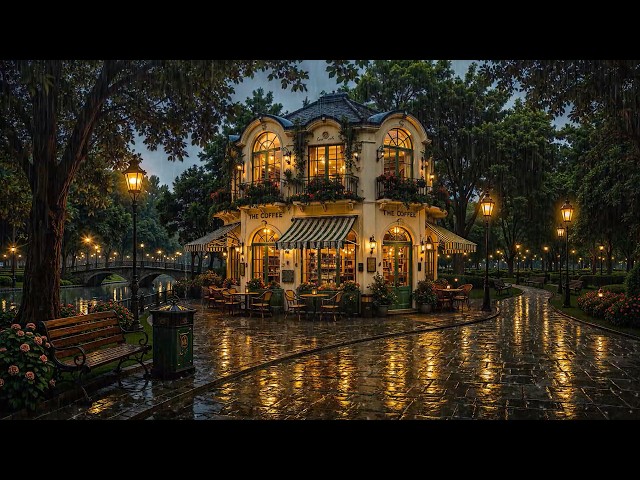 Cozy Rainy Jazz at a Vintage Café by the Park 🌧️Jazz Playlist for Focus & Quiet Moments | Rain Sound