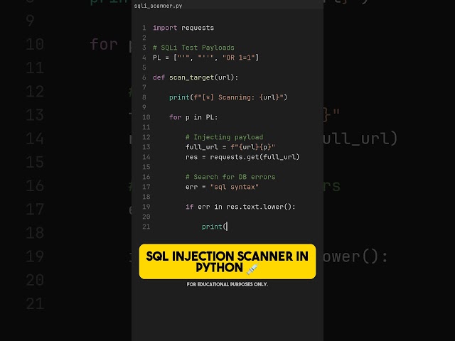 SQL Injection Scanner in Python 💉 | #shorts #python