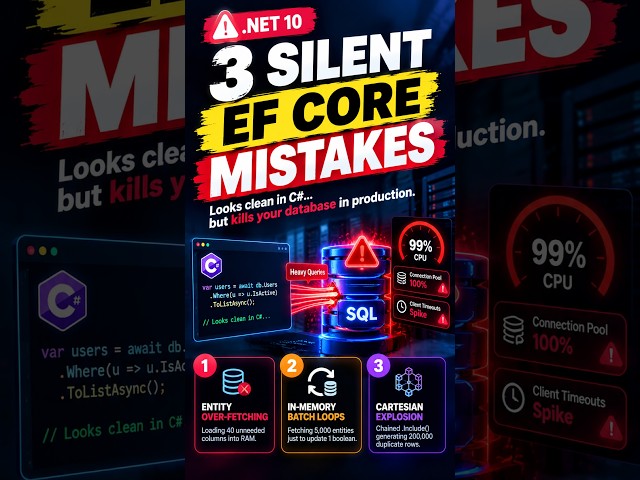🔥 3 EF Core Mistakes That Can Kill Your Database in Production #shorts #shortsvideo