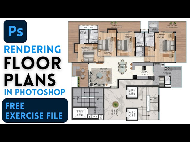 Best way to Render a Floor Plan in Photoshop | Photoshop Tutorial