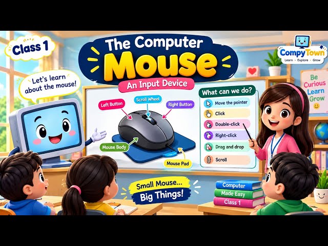 Computer Mouse 🖱️ | Learn Mouse Functions, Parts & How to Use It | Class 1 Computer | CBSE & ICSE