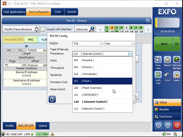 Using Exfo Traffic Generator and Monitor