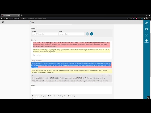 eZ platform 3: Editor Synonyms / Antonyms, Long Sentences Highlighting