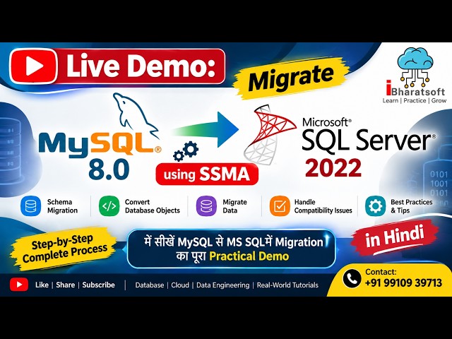 MySQL to SQL Server 2022 Migration | SSMA Installation & Live Migration Demo in Hindi #sqldba #sql