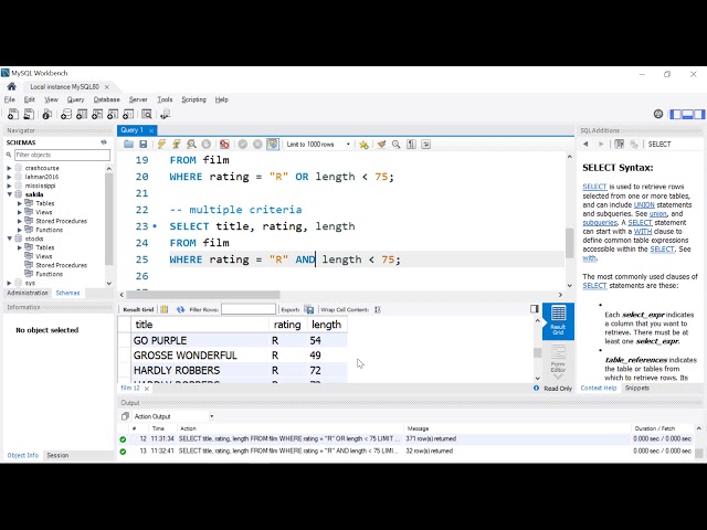 Introduction to Queries with MySQL Workbench  & Sakila Sample Database