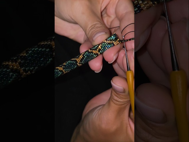 In the Making: Green Snake Bead Crochet Bracelet 🐍 #shorts #handmadejewelry #beadcrochet