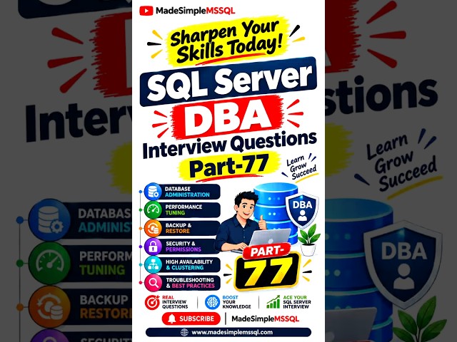 SQL Server Interview Questions | #learnsql #databaseconcepts #sql #coding | @MadeSimpleMSSQL ​