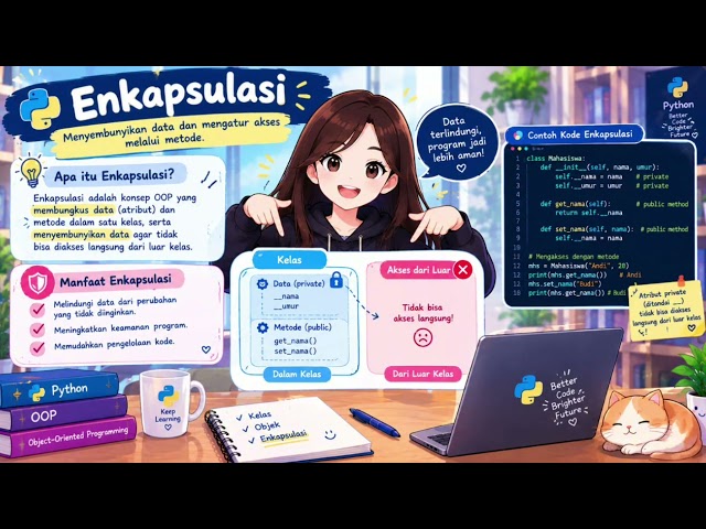 Tutorial code python (class, atribut, methode, & object) serta konsep enkapsulasi & inherentance
