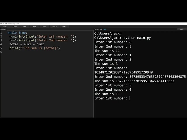 How to Add Variables in Python - Coding Tutorial for Beginners - Addition with While, Print, Input