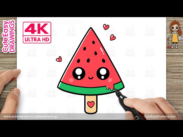 How to Draw a Cute Watermelon Ice Cream - Easy Step by step for Kids and Toddlers