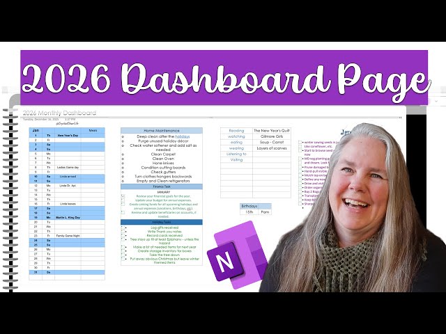 How to create a 2026 monthly dashboard page in OneNote