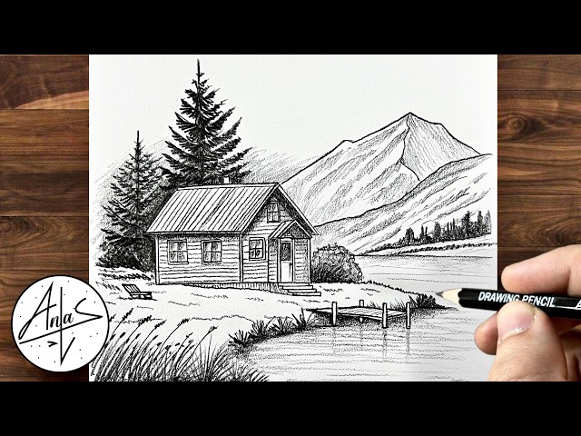 How To Draw A House Landscape With Pencil | Sketch Tutorial step by step